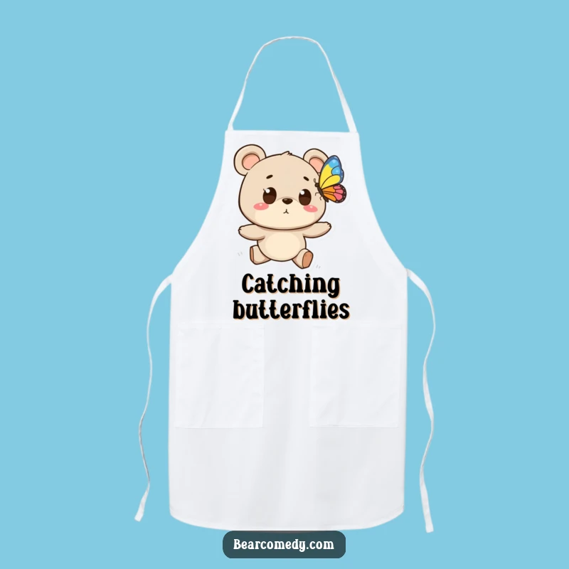Funny Bear Butterfly Chase Apron - Kitchen Fun for Nature Lovers!