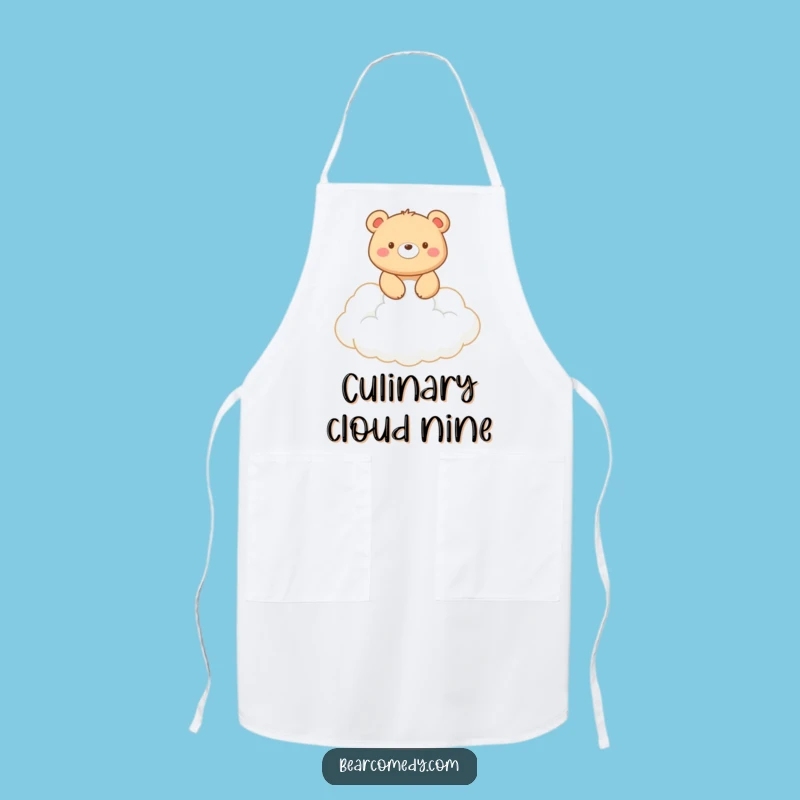 Funny Bear Cloud Rider Apron: Smiling Bear in Sky, Kitchen Fun Funny Gift!