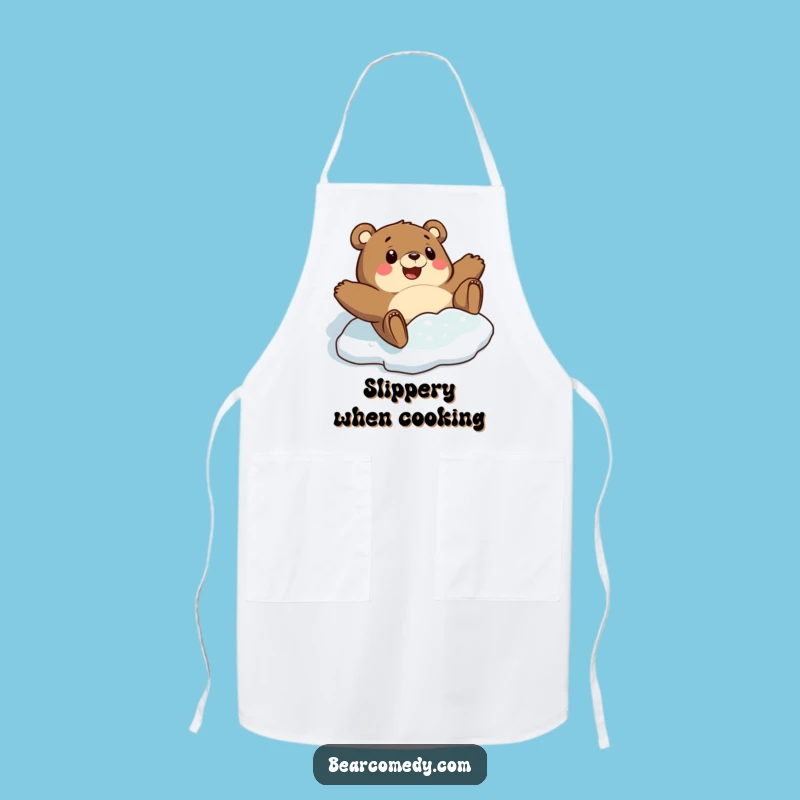 Funny Bear Sliding Apron: Comical Chef Character for Winter Kitchens