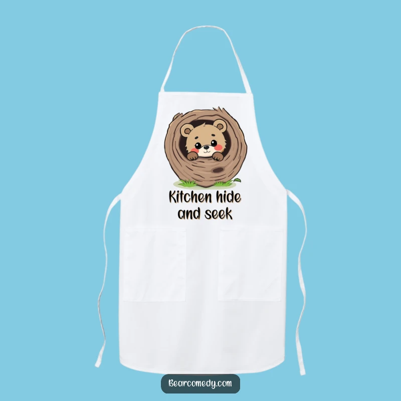 Funny Curious Bear Peeking Apron - Cook with Gentle Humor