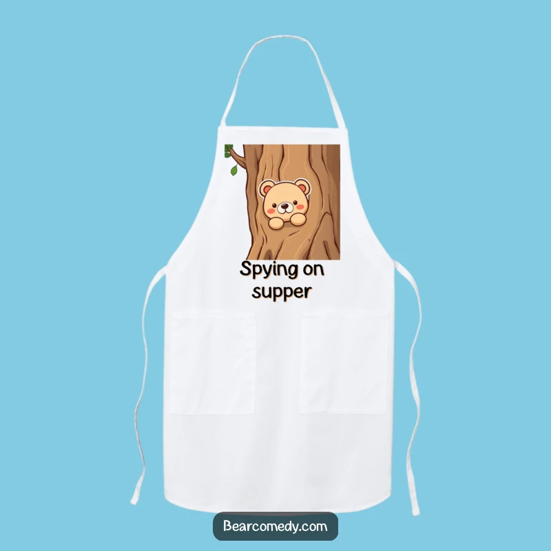 Funny Curious Bear Peeking Apron - Cook with Intrigue and Humor in the Kitchen!