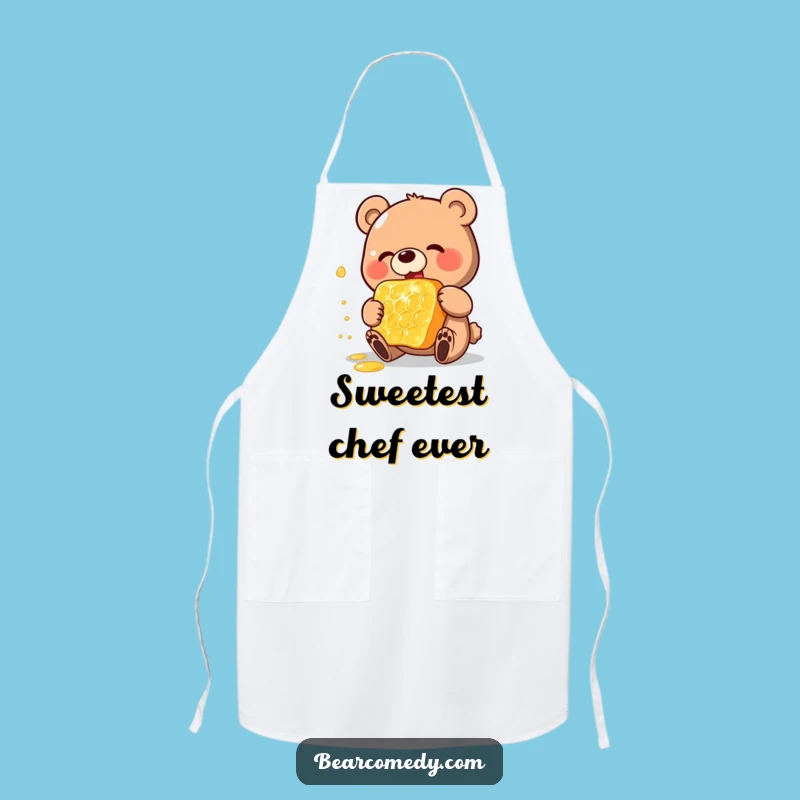 Funny Honey Bear Apron: Happy Chef Bear Eats Honeycomb, Perfect Gift