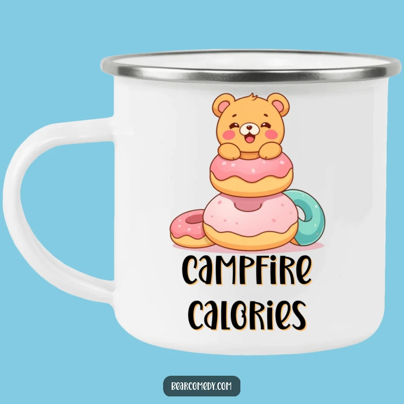 Funny Donut Bear Camping Mug: Delighted Bear, Donuts, Outdoor Gift