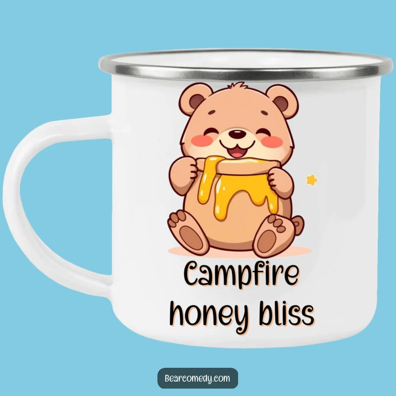 Funny Bear Honey Hug Camping Mug: Enamel Mug With Happy Bear, Perfect Funny Gift Outdoors