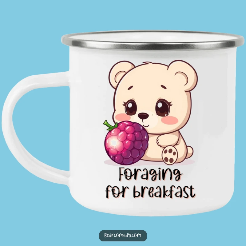 Funny Bear Berry Camping Mug: Curious Enamel Cup for Outdoor Discovery