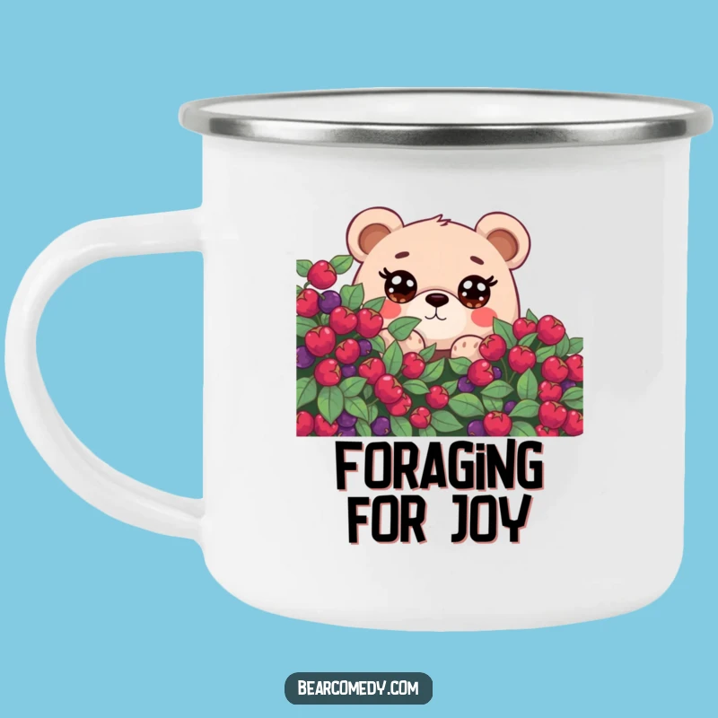 Funny Curious Bear Camping Mug: Enamel Mug With Peeking Bear, Perfect Funny Gift Outdoors