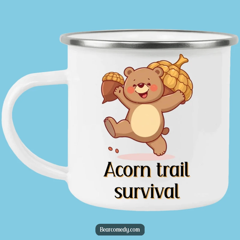 Funny Bear Acorn Kick Camping Mug: Kicking Bear, Outdoor Energy Funny Gift!