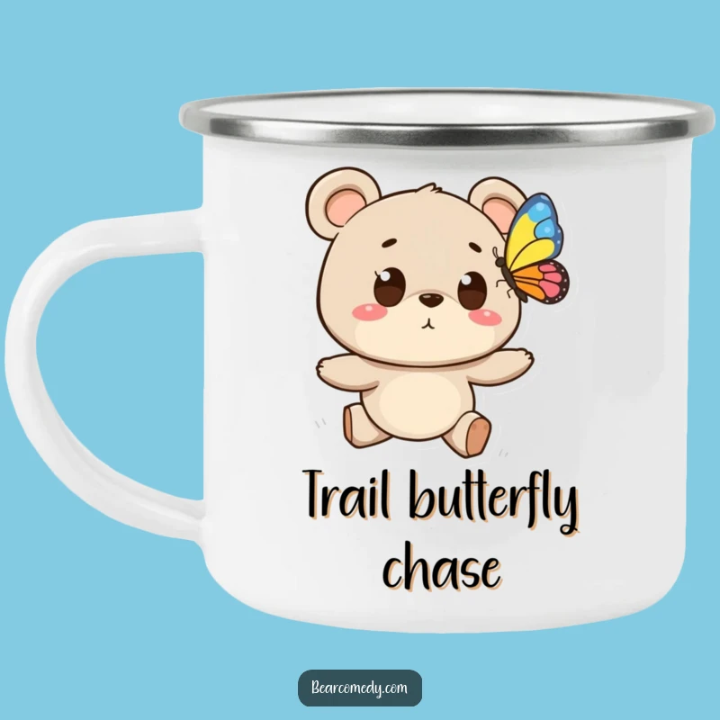Funny Bear Butterfly Chase Camping Mug - Durable & Whimsical Adventure Mug!