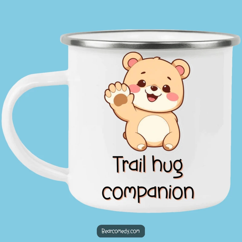 Funny Bear Camping Mug: Durable Enamel Cup with Cute Waving Character, Outdoor Funny Gift