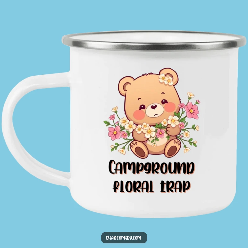 Funny Bear Flower Garland Camping Mug: Tangled Bear, Outdoor Floral Humor Funny Gift!