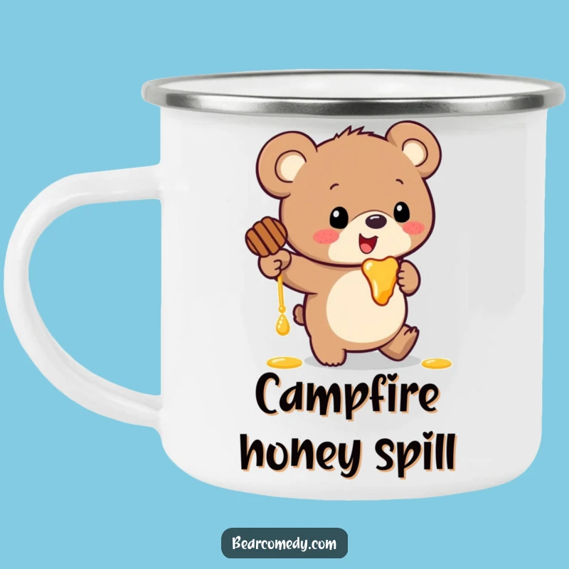 Funny Bear Honey Camping Mug: Comical Trip Enamel Cup, Outdoor Funny Gift