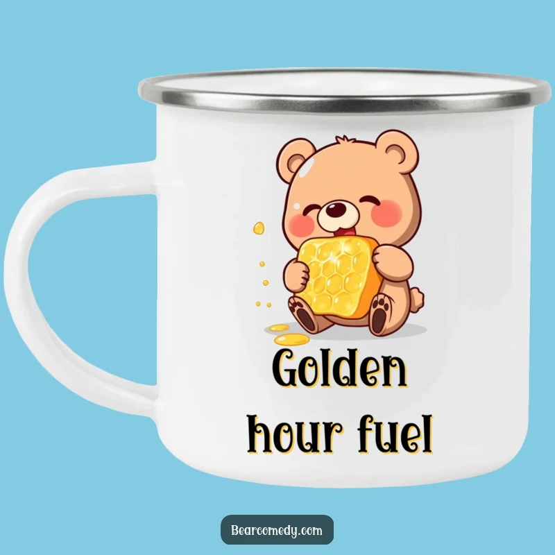 Funny Honey Bear Camping Mug: Happy Bear, Giant Honeycomb, Outdoor Gift