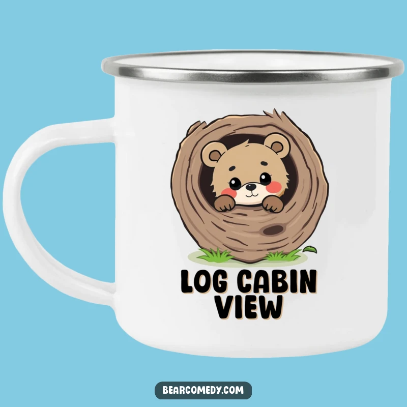 Funny Curious Bear Peeking Camping Mug - Nature's Gentle View