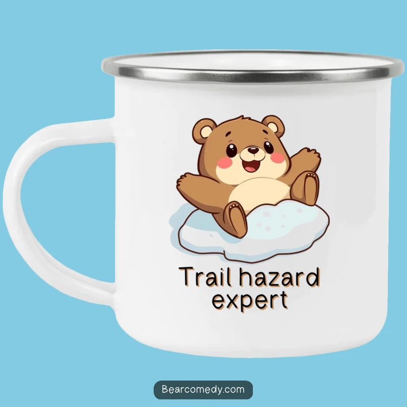 Funny Bear Sliding Camping Mug: Comical Enamel Cup for Winter Adventures