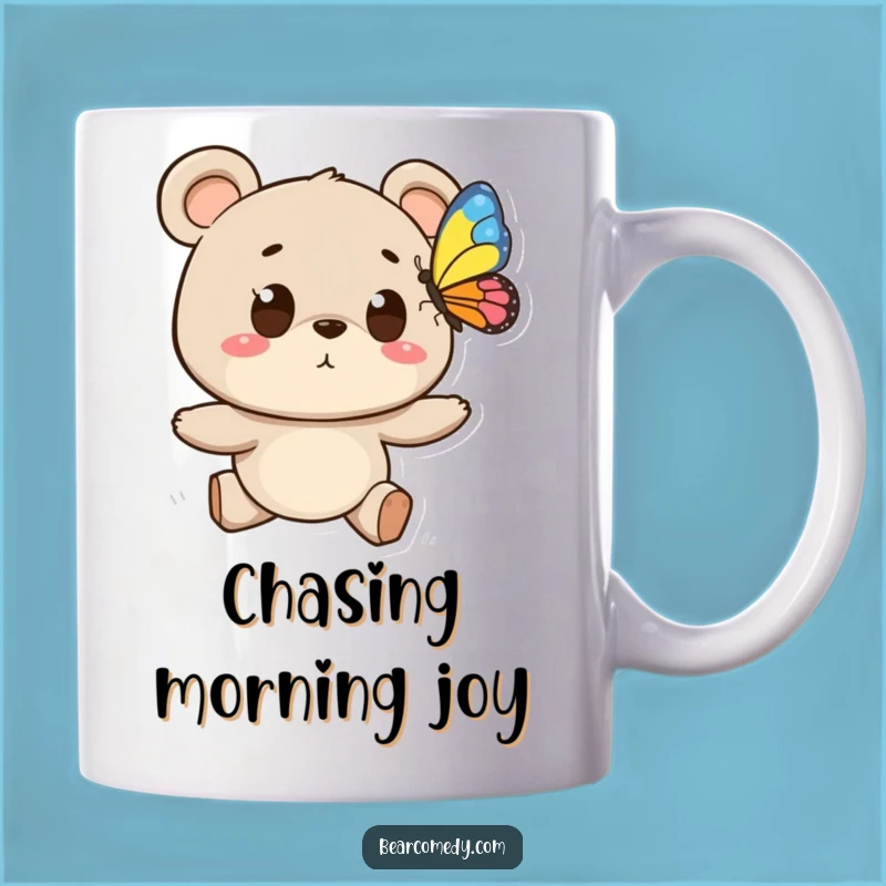 Funny Butterfly Chase Bear Mug - Whimsical Wonder for Joyful Sips!