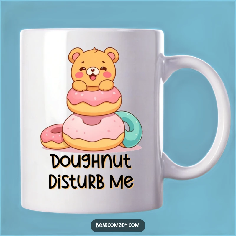 Funny Donut Bear Mug: Delighted Bear Balancing Donuts, Perfect Gift