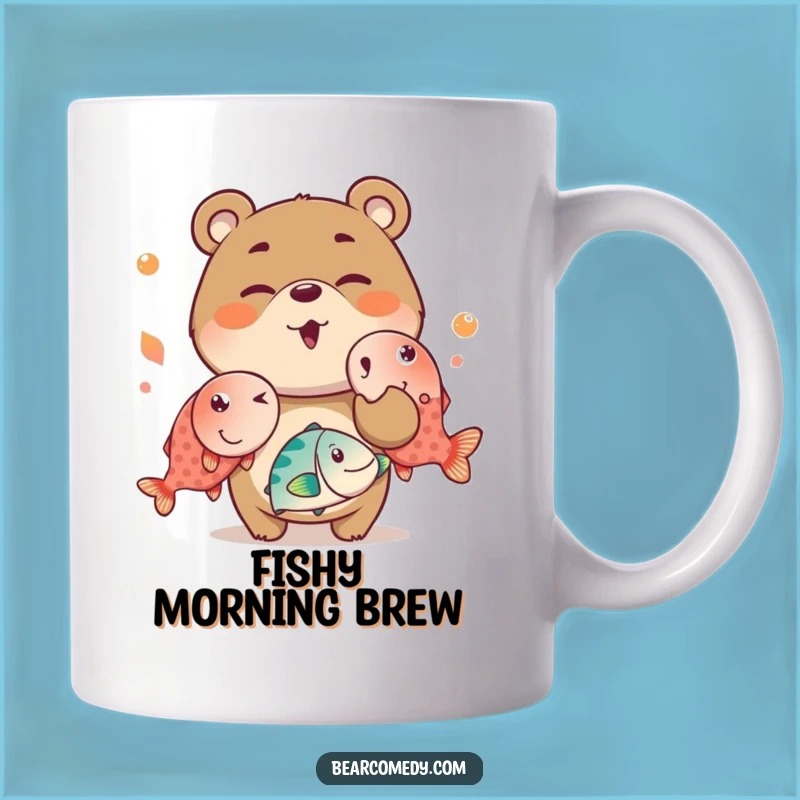 Funny Juggling Bear Mug: Mischievous Bear, Bright Fish, Perfect Gift