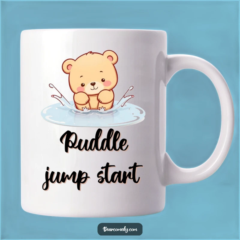 Capture the simple joy of a bear cub's playful splash with this adorable and funny mug. It's sure to brighten your day.