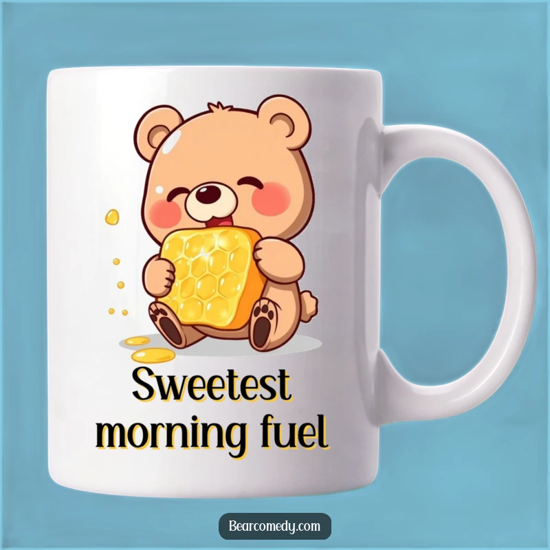 Funny Honey Bear Mug: Happy Bear Eating Giant Honeycomb, Perfect Gift