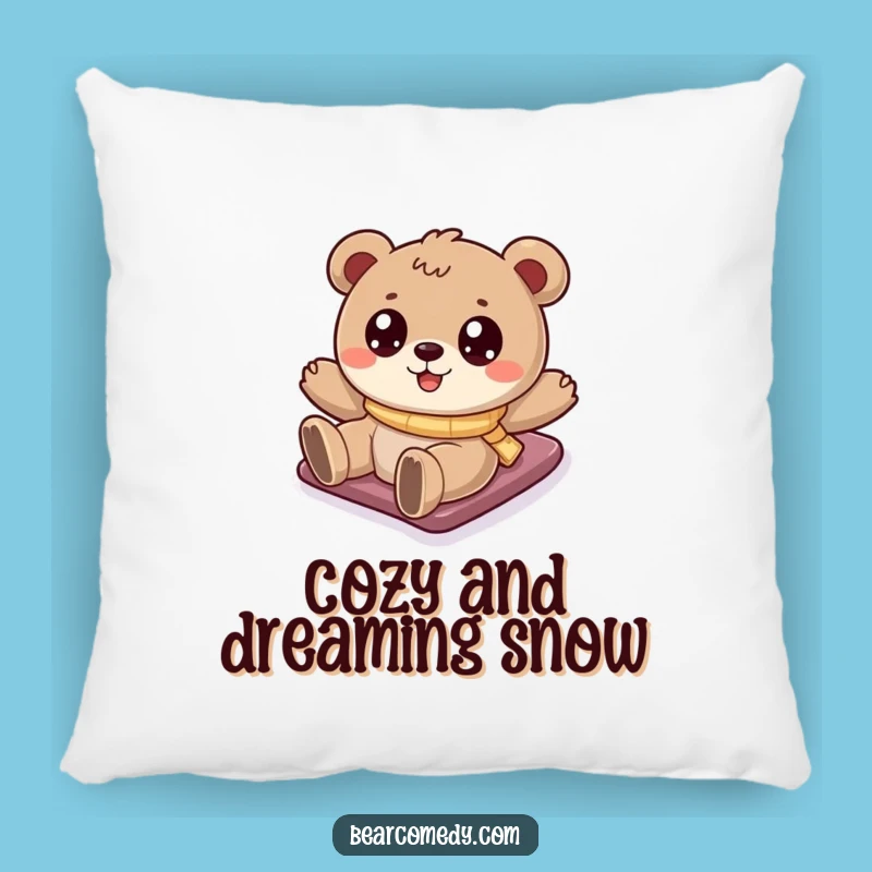 Snuggle Up to Winter Fun: Funny Bear Snowy Hill Pillow