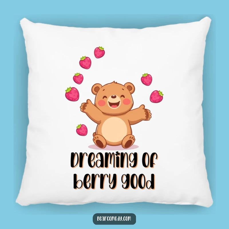 Snuggle Up to Sweetness: Funny Bear Juggling Berries Pillow