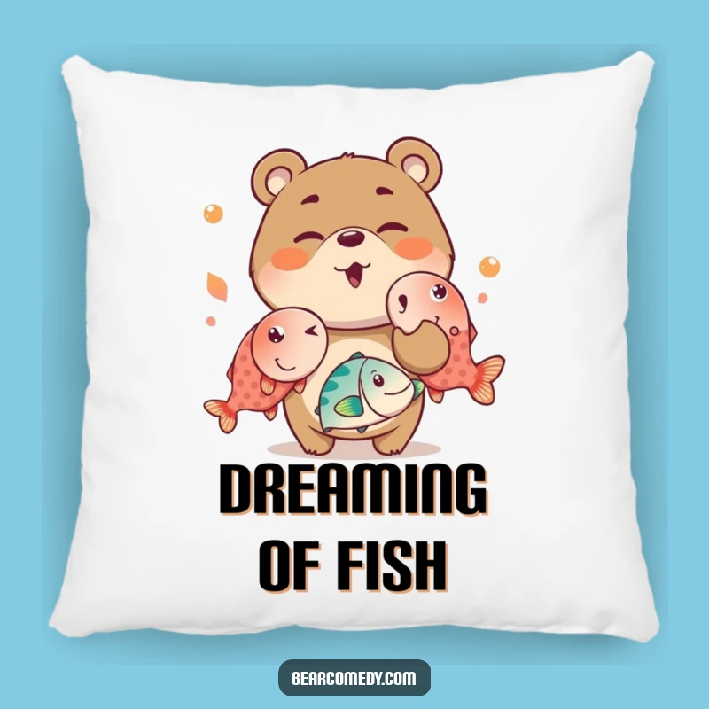 Funny Juggling Bear Pillow: Mischievous Bear, Fishy Comfort, Cozy Gift