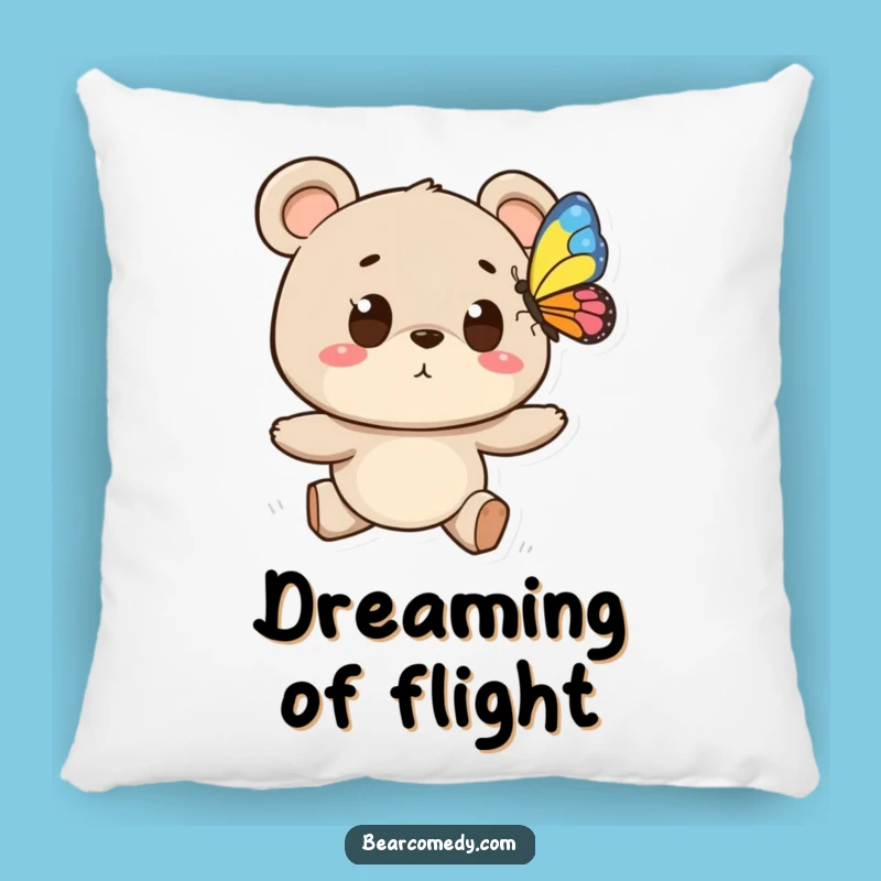 Funny Bear Butterfly Chase Pillow - Soft Cushion for Whimsical Comfort!