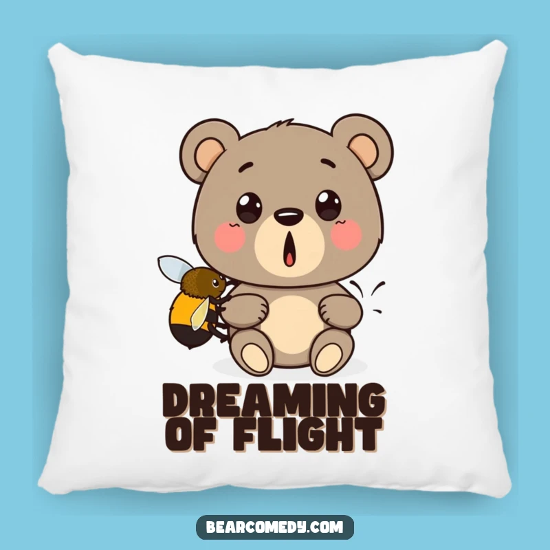 Funny Bear Bee Boost Pillow: Surprised Bear Gets Lift, Cozy & Comical Funny Gift!