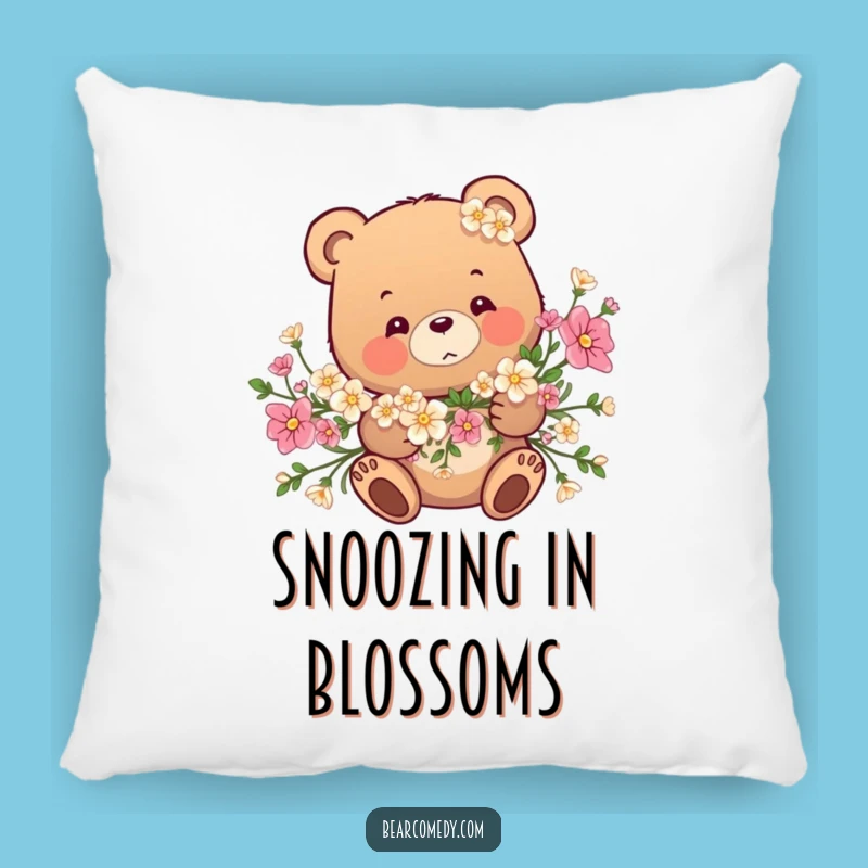 Funny Bear Flower Garland Pillow: Cozy Tangled Bear, Soft & Funny Gift!