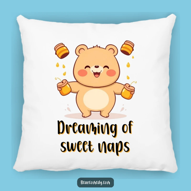 Snuggle Up with Smiles: Funny Bear Juggling Honey Pots Pillow