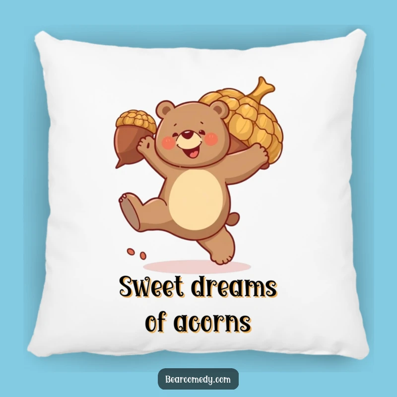 Funny Bear Acorn Kick Pillow: Cozy Energetic Bear, Soft & Funny Gift!