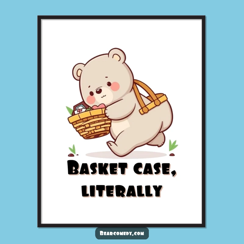 Funny Picnic Bear Digital Art: High-Resolution Humor of a Tripping Bear, Instant Gift