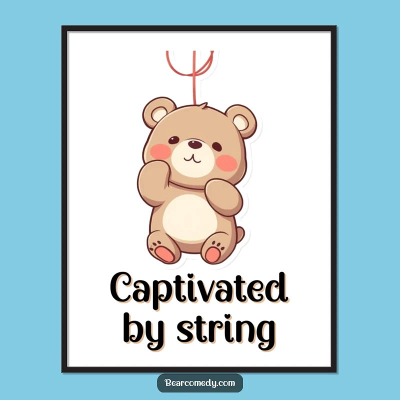 Funny Bear String Batting Digital Art - Instant Playful Decor