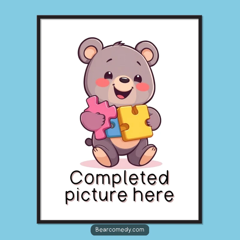 Instant Insight: Funny Bear Balancing Puzzle Pieces Art