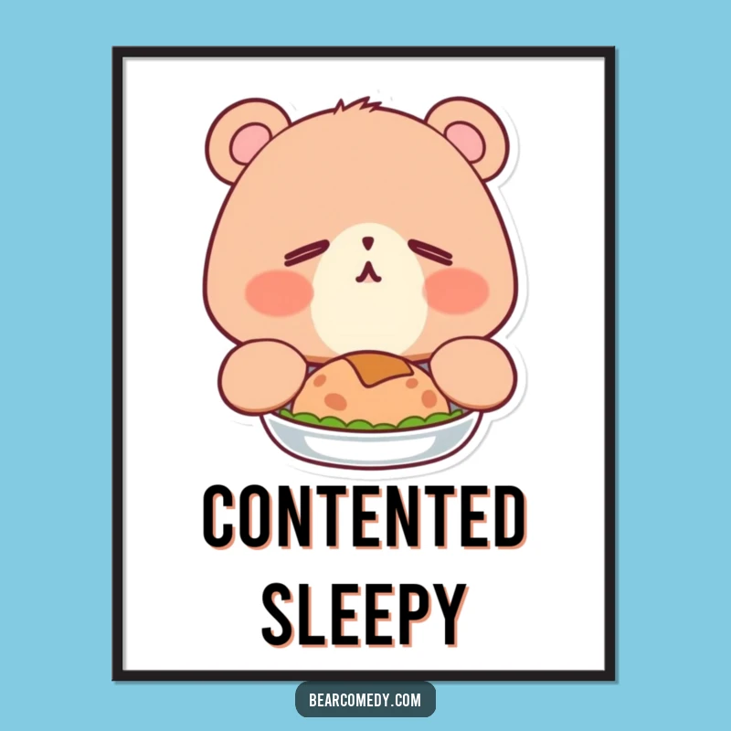 Funny Sleepy Bear Yawn Digital Art: Instant Cozy Charm for Your Walls