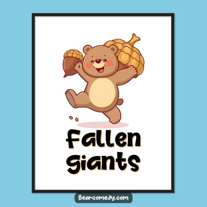 Funny Bear Acorn Kick Digital Print: Kicking Bear Art, Instant Funny Decor Gift!