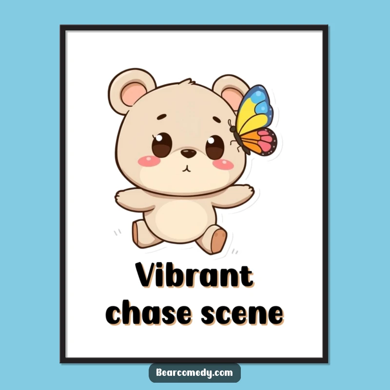 Funny Bear Butterfly Chase Digital Art - Instant Download for Whimsical Decor!