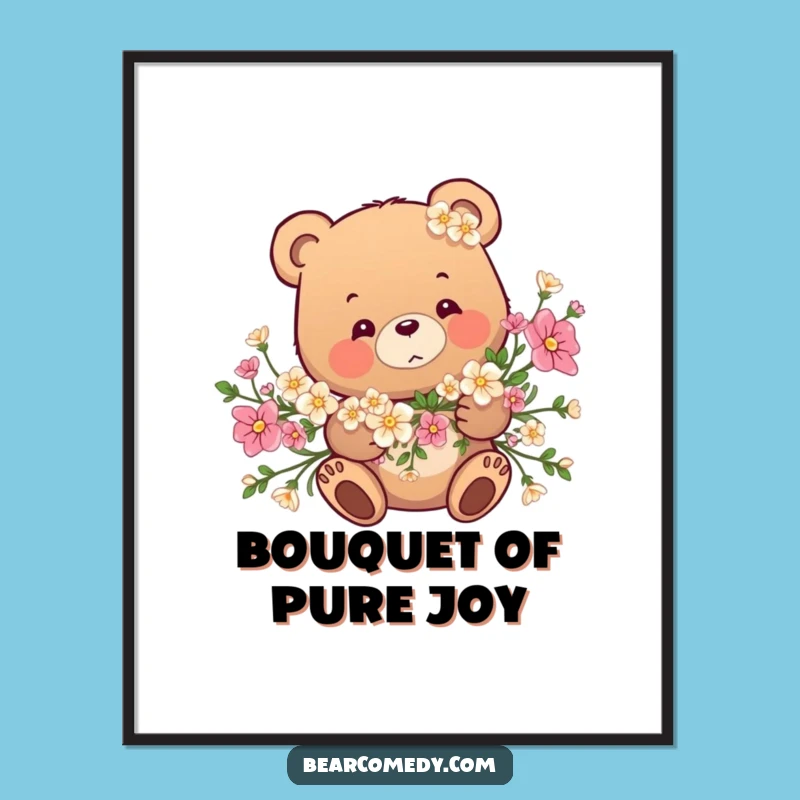 Funny Bear Flower Garland Digital Print: Tangled Bear Art, Instant Funny Decor Gift!