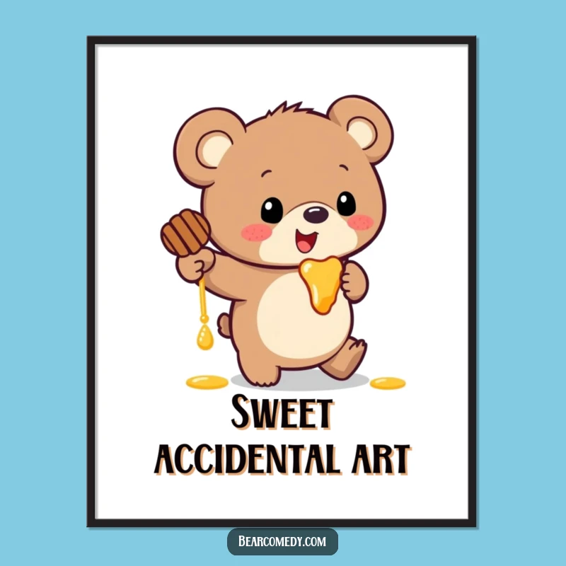 Funny Bear Honey Digital Art: Comical Trip Printable, Instant Funny Gift Download