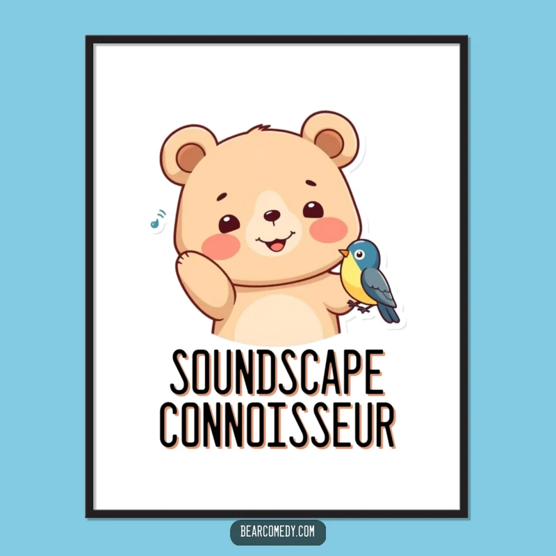 Funny Bear Listening Digital Print: Instant Animal Art for the Perfect Funny Gift!