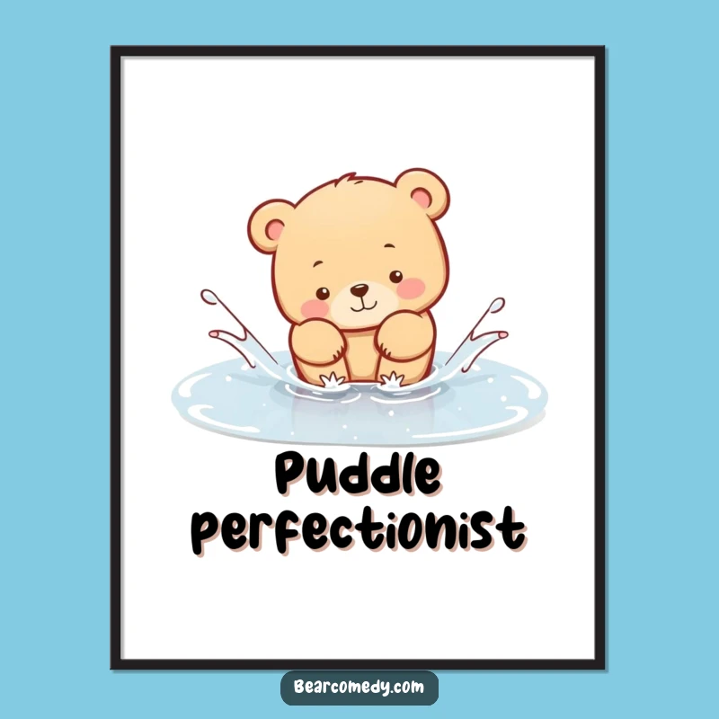 Funny Bear Puddle Splash Digital Print: Instant Animal Art for the Perfect Funny Gift!