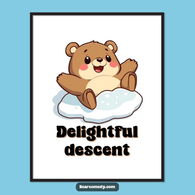 Funny Bear Sliding Digital Art: Comical Print for Winter Decor