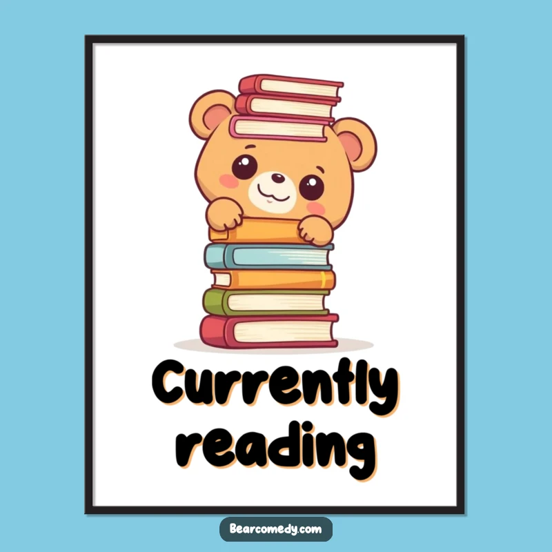 Funny Bookworm Bear Digital Art: Instant Literary Joy & Hilarious Vibes