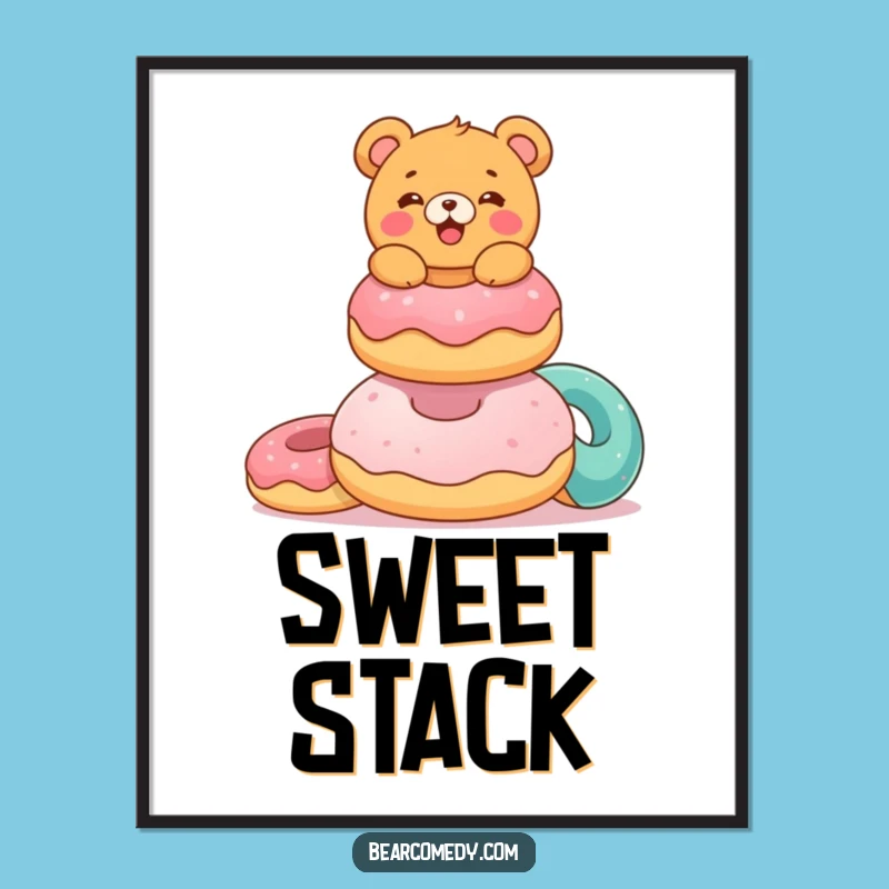 Funny Donut Bear Digital Art: Delighted Bear, Donuts Print, Gift