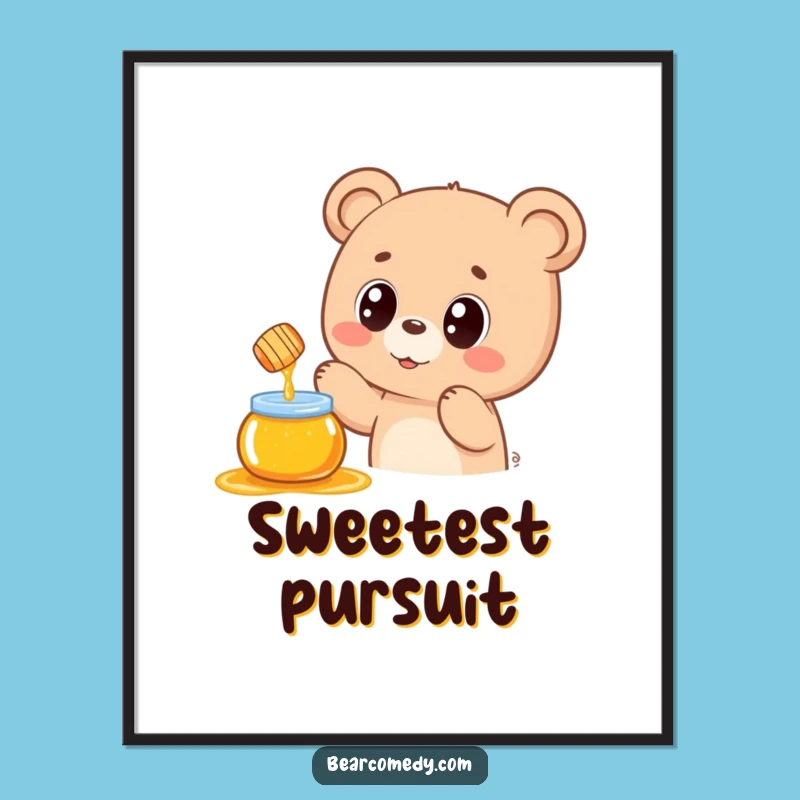 Funny Kawaii Bear Honey Pot Digital Art: Cute Printable Decor for Sweet Spaces