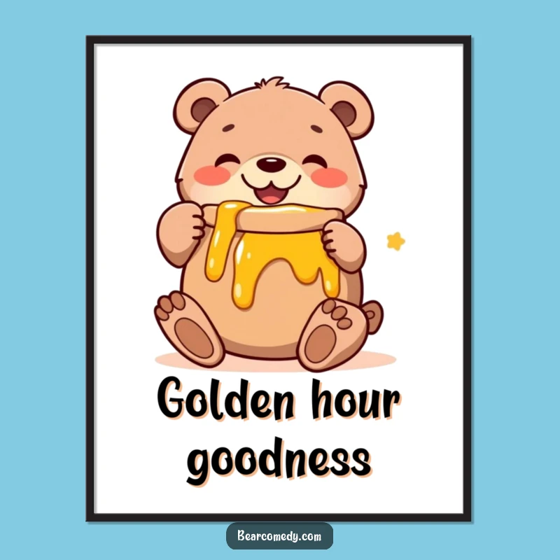 Funny Bear Honey Hug Digital Art: High-Quality Print Of Happy Bear, Perfect Funny Gift