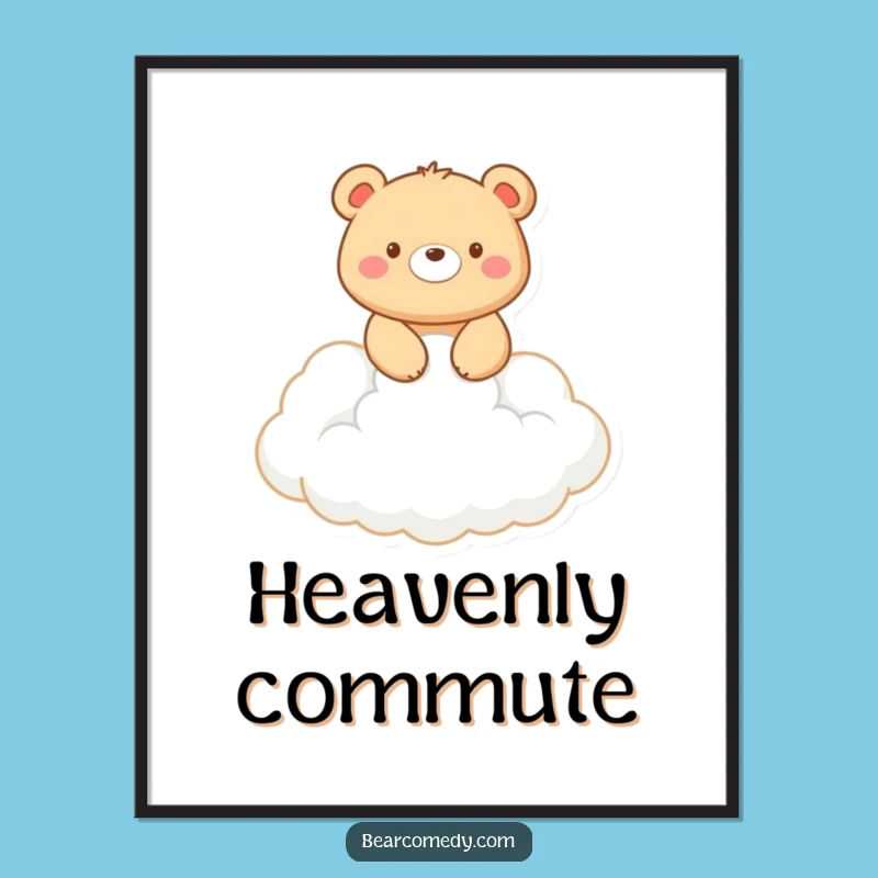 Funny Bear Cloud Rider Digital Print: Smiling Bear Art, Instant Funny Decor Gift!