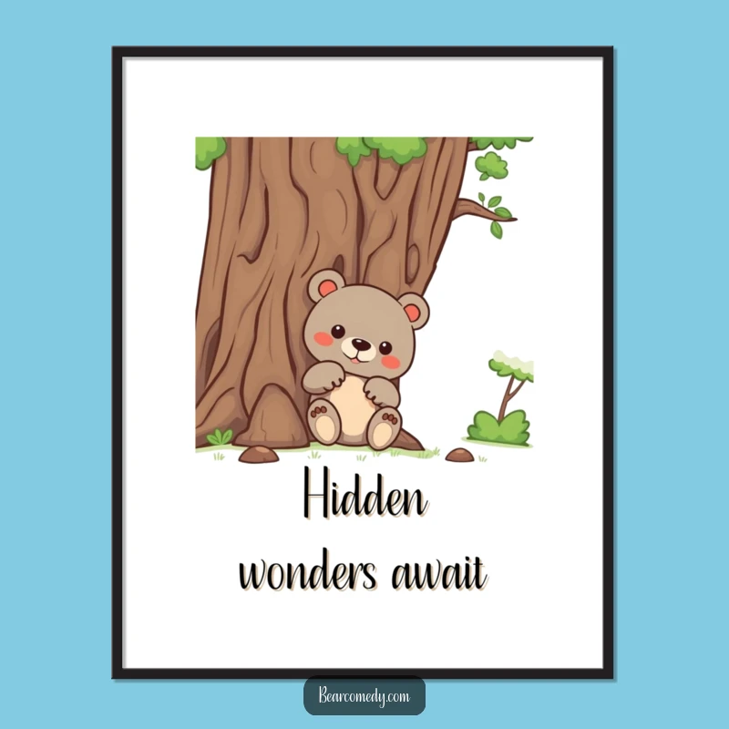 Instant Wonder: Funny Bear Peeking Behind Tree Art
