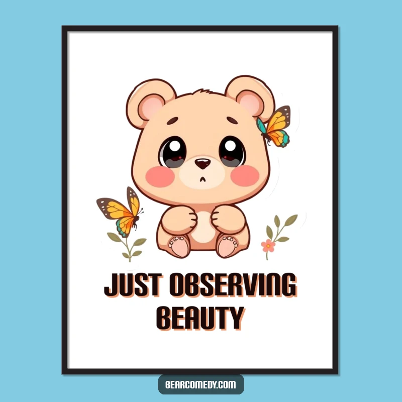 Instant Wonder Funny Wondering Bear Butterfly Art: Downloadable Print