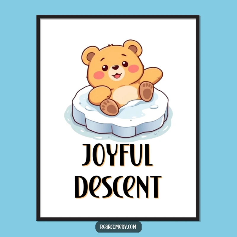 Funny Bear Ice Slide Digital Art: Instant Laughter for Your Walls